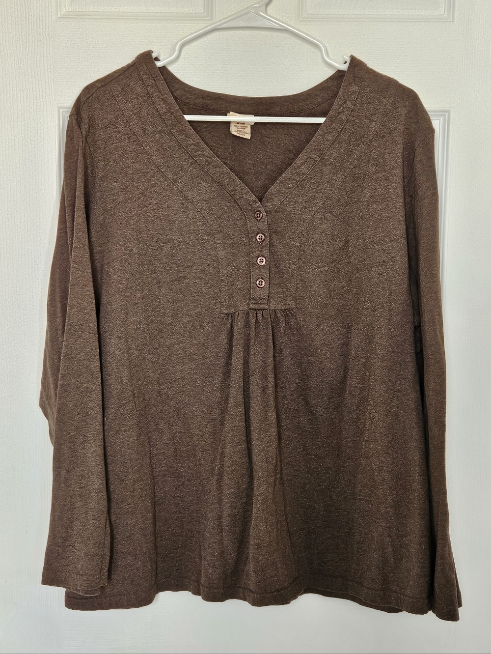 Women's Brown V-Neck Button Front Pullover Top